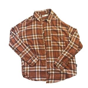 Hollister Oversized Brown Plaid Flannel Shirt - Size M